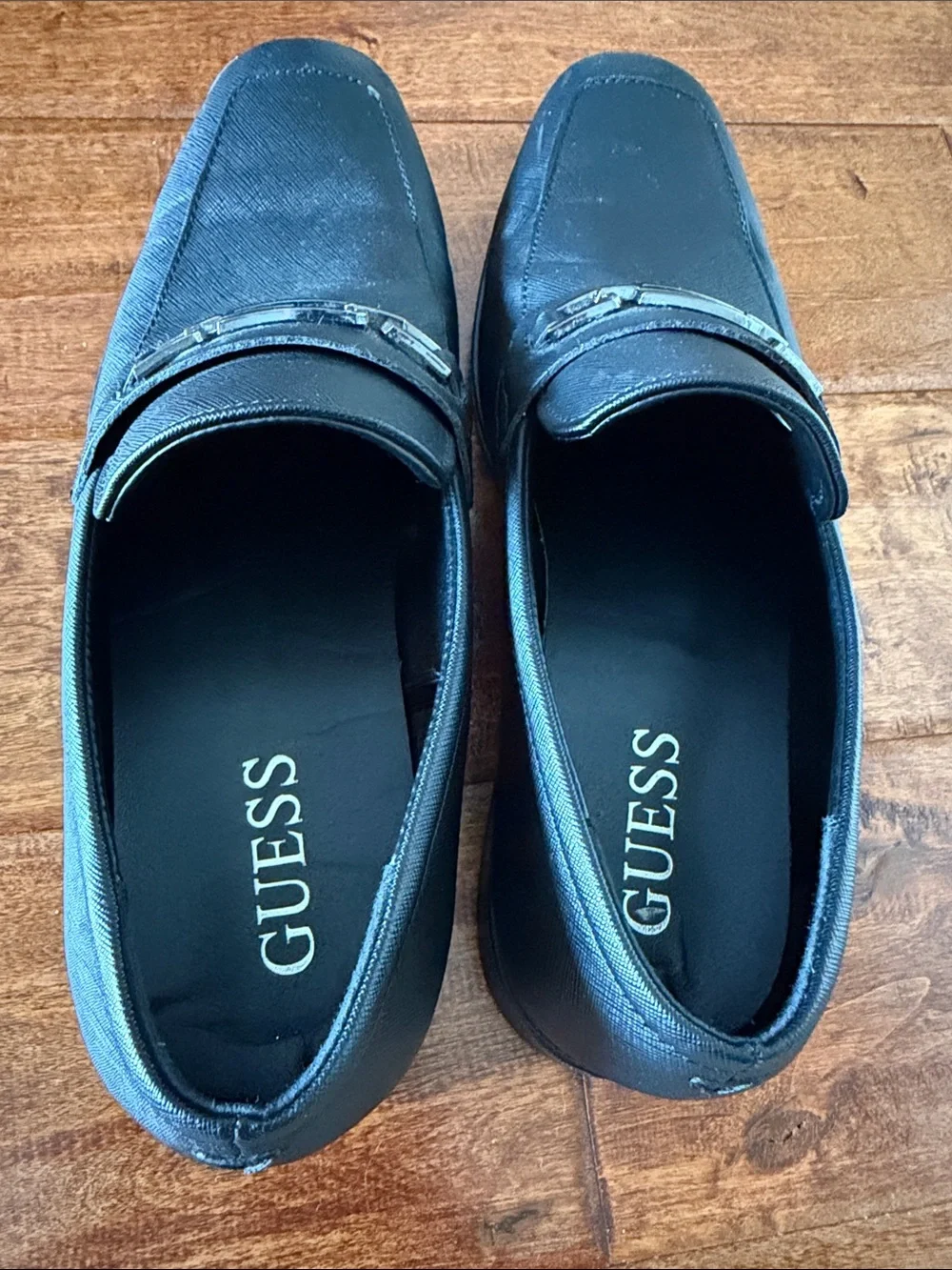 Guess Black Men's Leather Slip-On Loafers with Gunmetal Chain